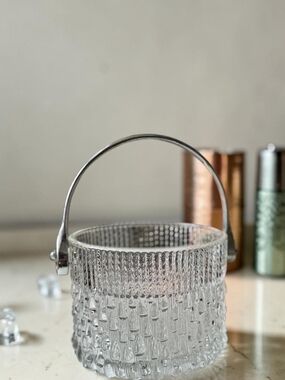 Mid Century French Teleflora Textured Raindrop Crystal Mini Ice Bucket 5"Wx4"H